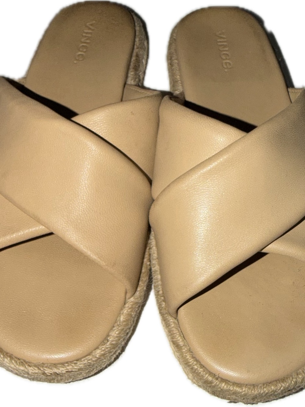 Vince Tan Crossband Espadrille Slide Sandals